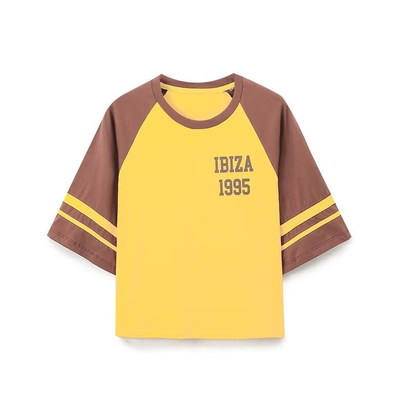 Fashion Style 2024 Autumn New Women's Clothing Easiest for Match Slim Looking Print Short Sleeve Cotton School Team T-shirt 1300815