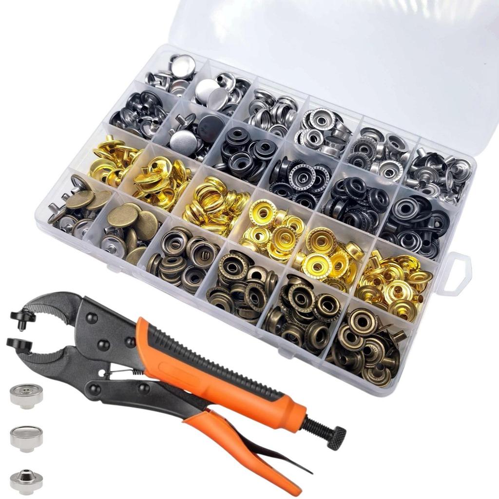 100er Set Vierfarbige Edelstahl-Druckknopf-Kit - Ohne Nähen Starke Zange & Weiße Knopfverschlüsse für Plane