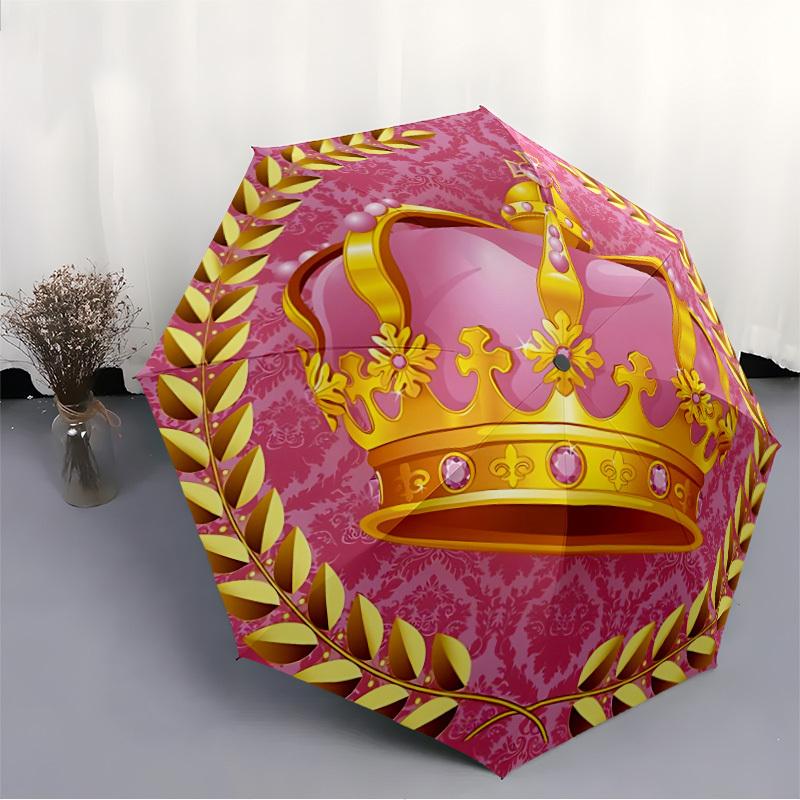 1pc Crown Royal Automatic Folding Umbrella - Portable Collapsible Design, 8-Rib Iron Frame, Durable Fabric Yy251125005