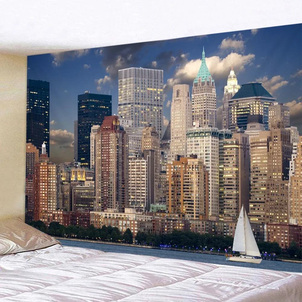 

New York City Night View Tapestry Hippie Wall Hanging Home Art Bohemian Decorative Tapestry Background Cloth Sheet Sofa Blanket 74x94cm(29x37in)