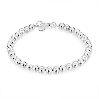 925 Sterling Silver 6mm Bead Bracelet, Fashionable Wedding Jewelry