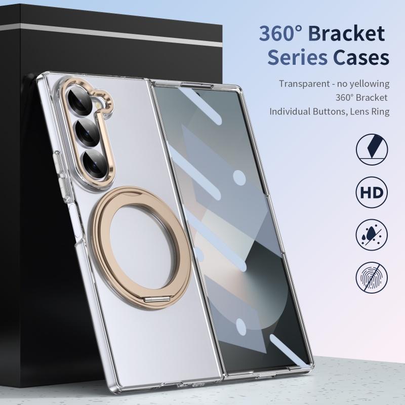360 Rotating Bracket Tansparent Case for Samsung Galaxy Z Fold 8 Ultra 7 6 5 4 3 Screen Protect Magnetic Wireless Charging Cover