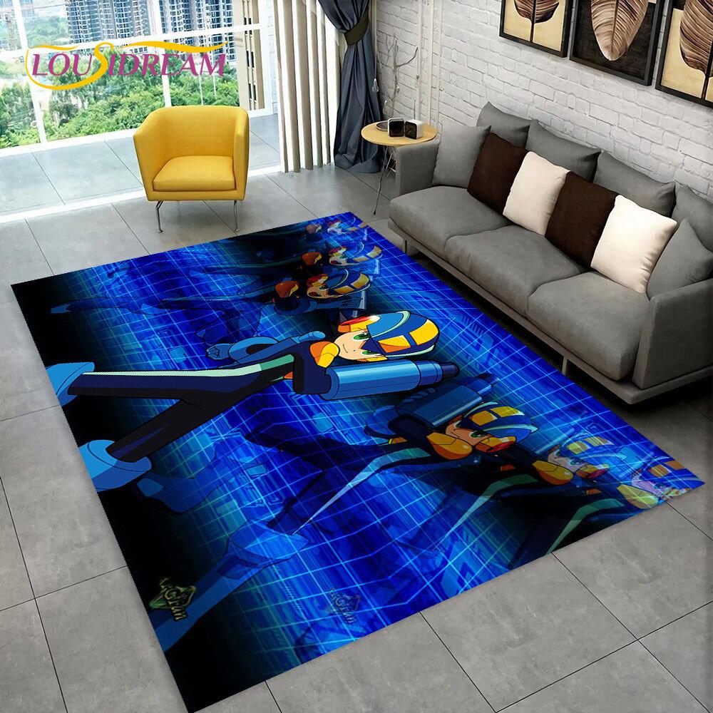 Rockman Megaman Spiel-Cartoon-Teppich, Teppich für Wohnzimmer, Schlafzimmer, Sofa, Fußmatte, Dekoration, Kinder spielen, rutschfeste Bodenmatte