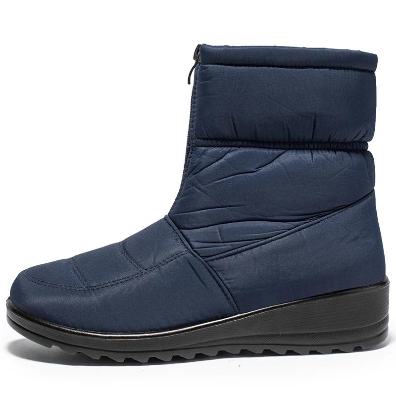 Waterproof Snow Boots for Women Winter Warm Plush Ankle Booties Front Zipper Non Slip Cotton Padded Shoes Woman Size