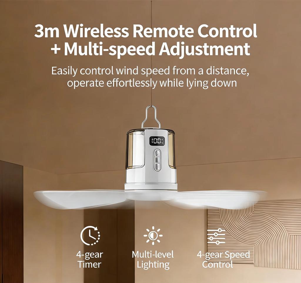 10800mAh Outdoor Camping Fan Portable Ceiling Fans Tent Ventilator Cooler Rechargeable Electric Fan Remote Control LED Lighting