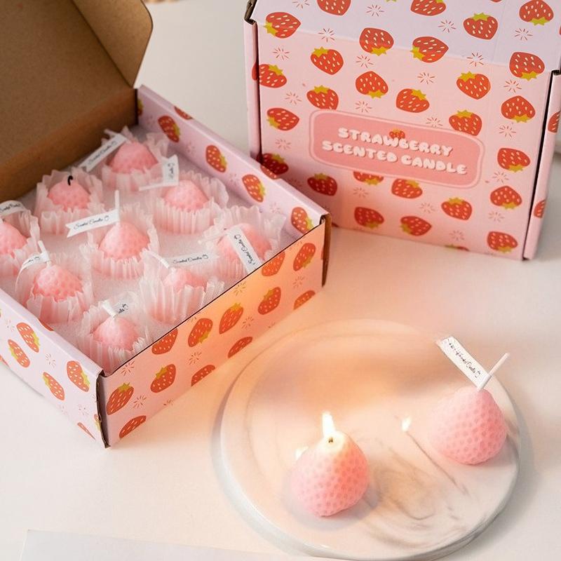 

9-piece Set Strawberry Candle Strawberry Shaped Aromatherapy Candle Simulated Fruit Birthday Souvenir Fragrance Ornament