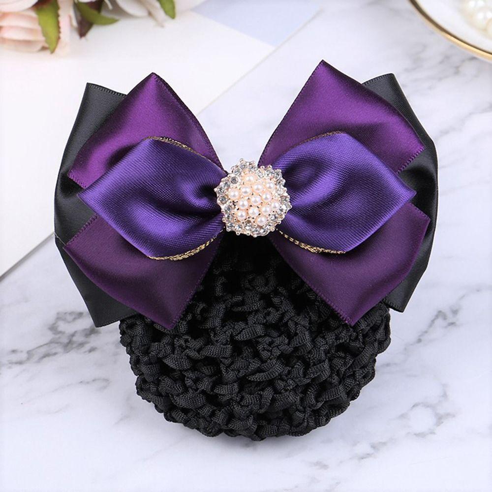 Women For Girls Hotel Nurse Bowknot Spring Clip Korean Bun Snood Hairgrips Cover Net Ponytail Clip