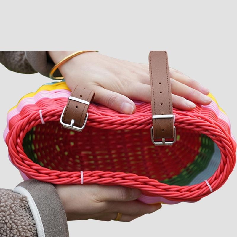 Bicycles Basket with Fasten Strap, Plastic Bicycles Front Basket for Kids Adjustable Bike Handlebar Storage Bike Basket