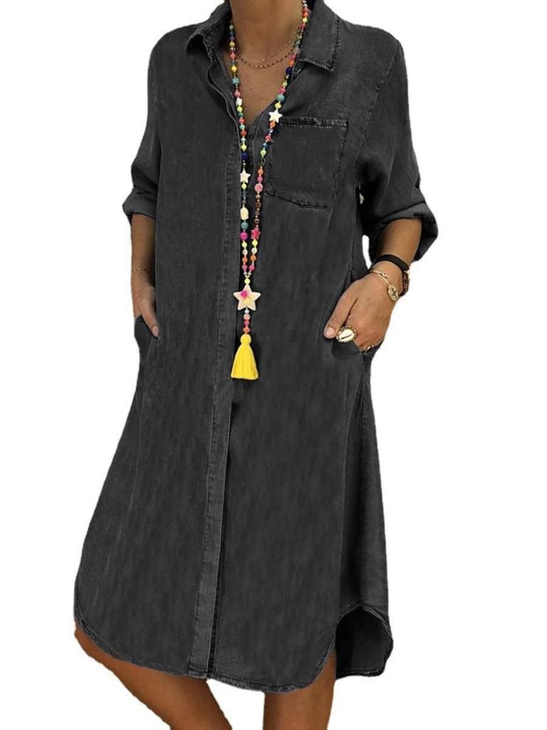 Vestido de mezclilla para mujer Vestido de talla grande de color sólido