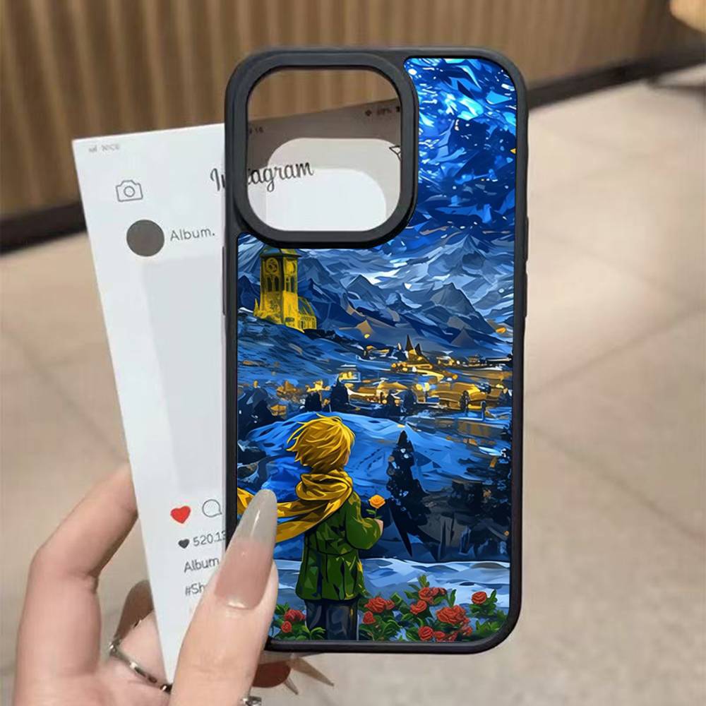 Oil Painting The Little Prince Black Silicone Hard Plastic Phone Case For Iphone 17 Air 16 15 14 13 12 11 Pro Max PC+TPU Cover