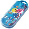 Skater Bento Trio and Antibacterial Made in Baby Shark TACC2AG Kids' Set, Chopsticks, Spoon, Fork, Cutlery, Easy-Opening Slide-Open Design, Japan,