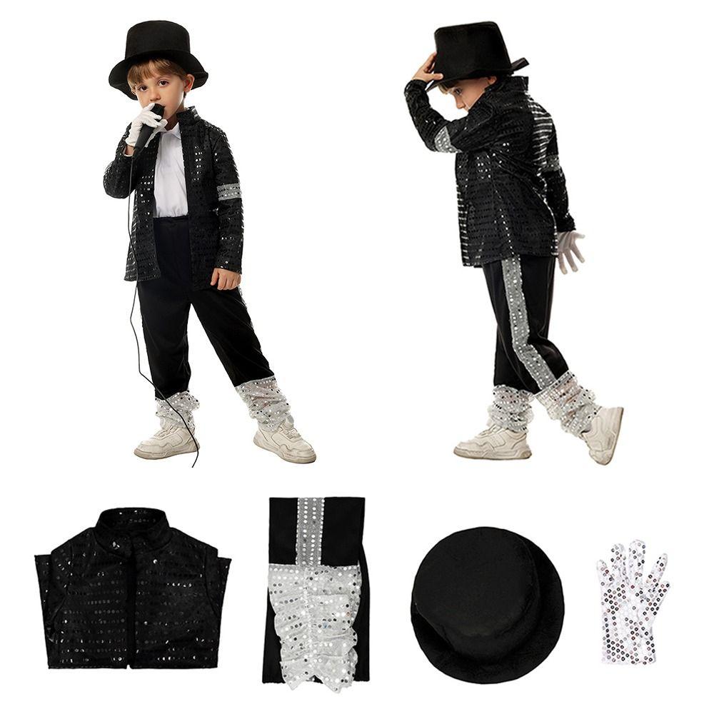 Role-Play Billie Jean Cosplay Clothes Carnival Party Black Suit Dance Costume  Kids Boys Girls