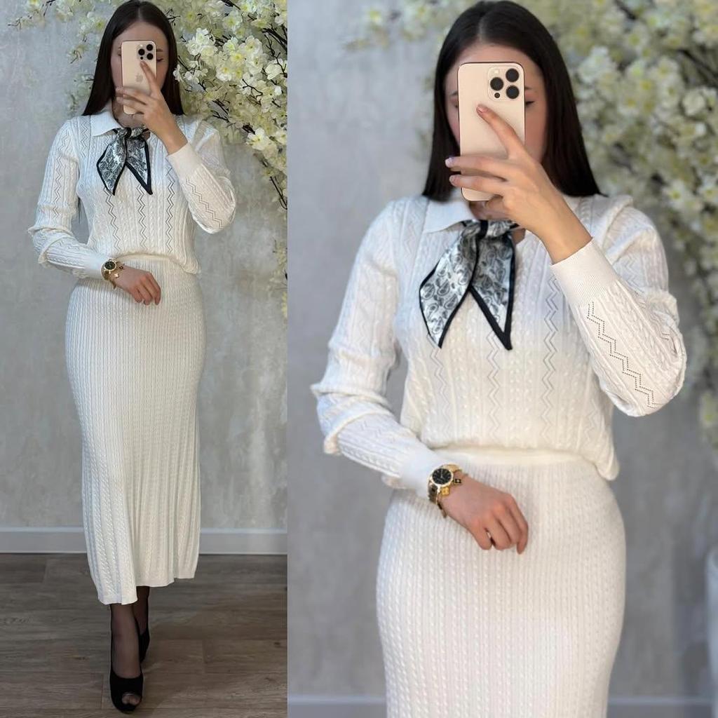 Autumn 2025 Women's European & American Fashion: Lapel Knit Sweater & Slimming Long Skirt Set