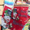 Women's Christmas Tote Set: Snowman & Santa Claus Embroidered Large Shoulder Bag with Makeup Pouch
