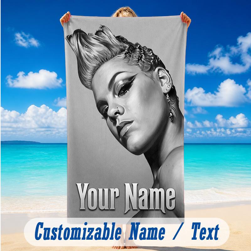 Beach Towel Custom Name Text, Quick Dry Large Towel For Beach HomeP!nk Singer