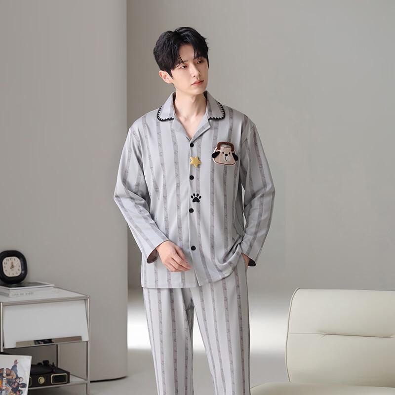 Langsha Men's 100% Cotton Long-Sleeve Pajama Set