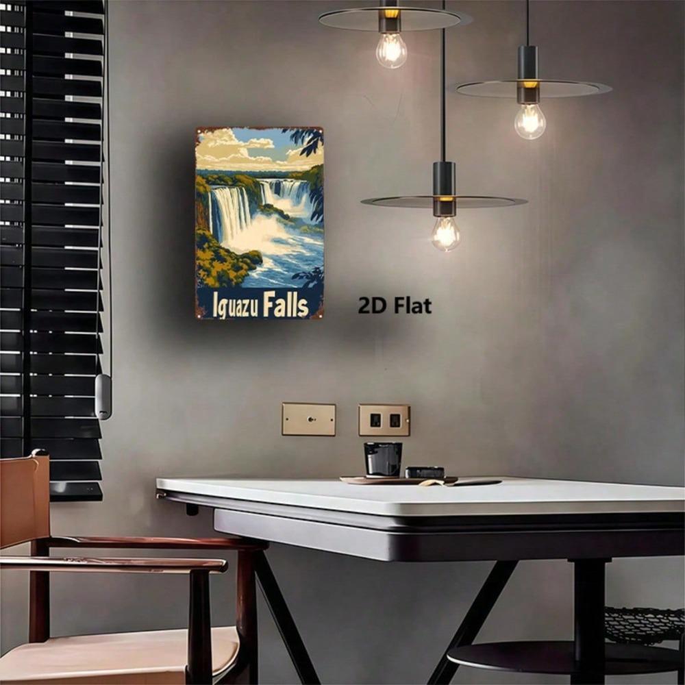 1pc Vintage Iguazu Falls Metal Sign 8x12in, Retro Landscape Wall Decor, 2D Flat Tin Plaque for Home Office Gym Bedroom