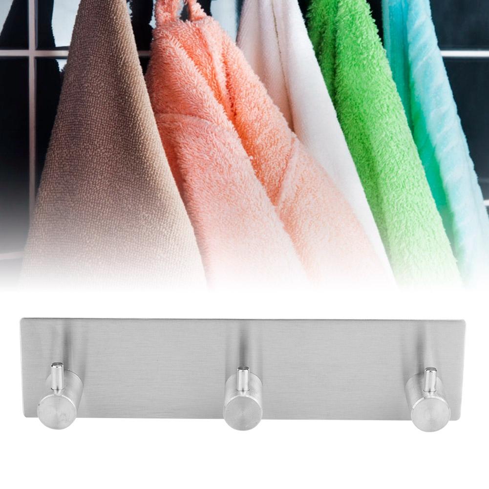 Stainless Steel Adhesive Household Wall Hanging Hook Hanger for Towel Clothes Hat(Straight Hook Three Hooks )