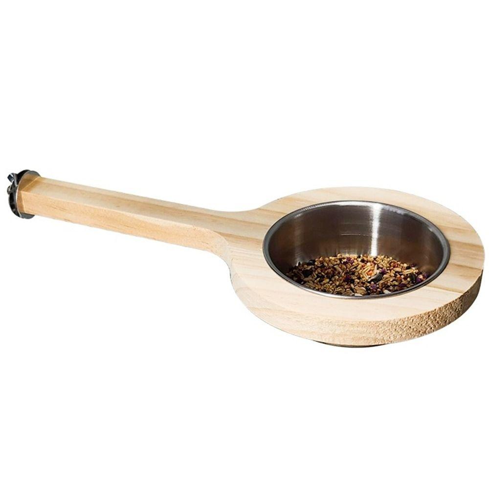 Wood Bird Perch Stand Platform Removable Bird Food Bowl Parrot Feeding Cup  Bird Cage Accessory
