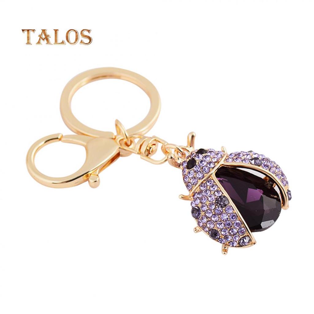 Women Cute Ladybug Shape Crystal Stone Keychain Keys Ring Chain Holder Bag Decor Suspension Trinket