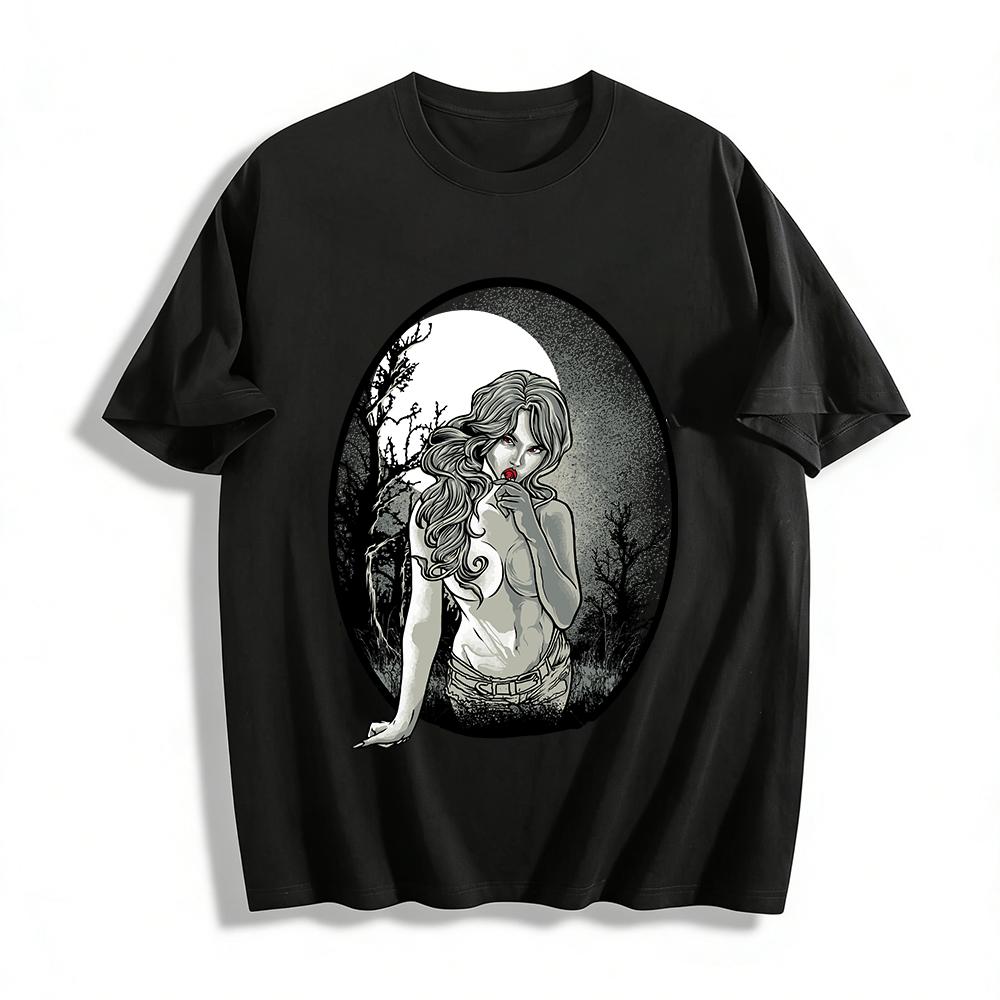 Dark Forest Red-eyed Lady Vintage Print Trendy Tee Pure cotton T-shirt XXS