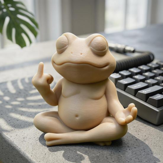 Meditatieve Kikkerbeeldje 3D Geprint Grappige Zen Yoga Kikker Tuinbeeld met Middelvinger voor Bureau Planken Huis Kantoor Terras Decoratie