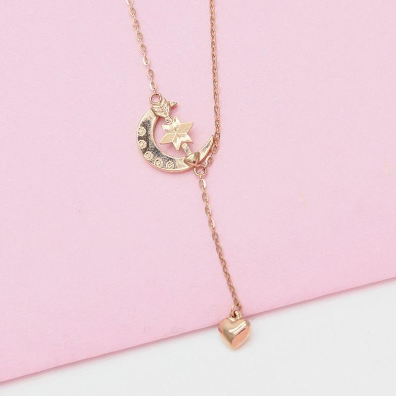 Purple Gold-Plated Rose Gold Girl Temperament Color Gold Star And Moon Necklace Fashion Collarbone Chain Woman
