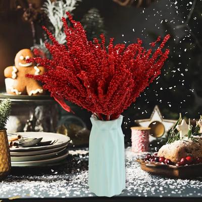 Großhandel Künstliche Rote Beeren Stiele Simulation Weihnachts Stechpalmenbeeren Zweige DIY Kranz Weihnachtsbaum Party Heimtisch Dekorationen
