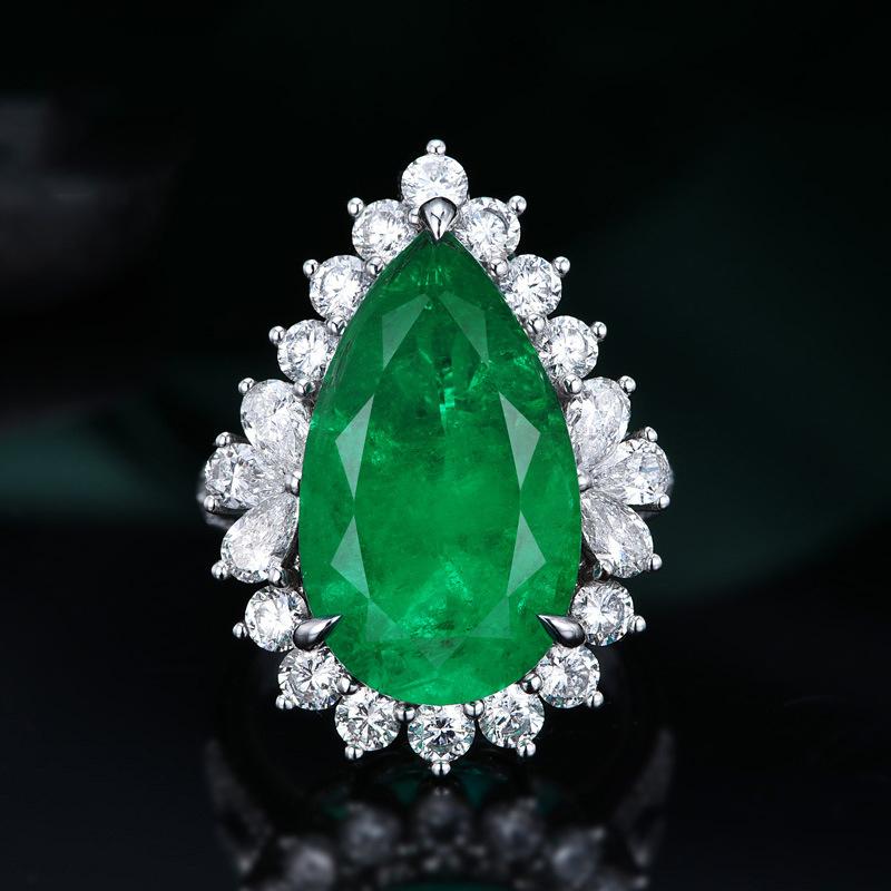Inlaid Microdrop Pear-Shaped Synthetic Emerald Live Engagement Ring