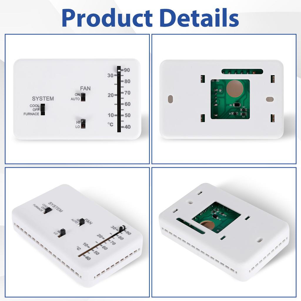 Sada náhradního analogového termostatu RV Camper Thermostat se 2 šrouby a 2 gumami pro Heat Cool Camper RV
