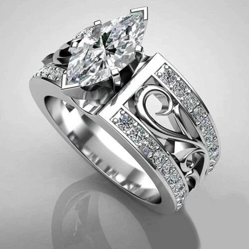 Hollow-out flower-set diamond special-shaped diamond horse eye ring, creative engagement gift ring No. 6