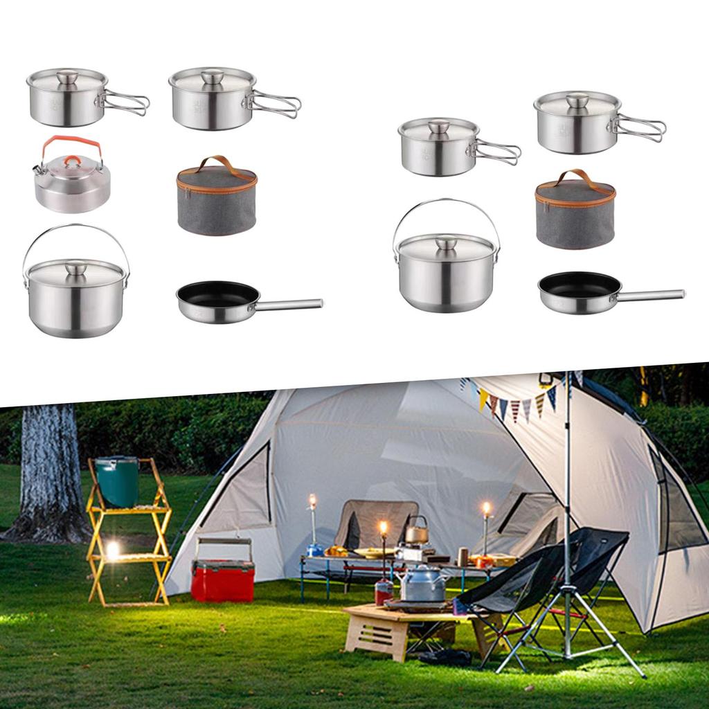 Camping Cookware Kit Hanging Pot Utensils Indoors Fishing Picnic Outdoor with kettle
