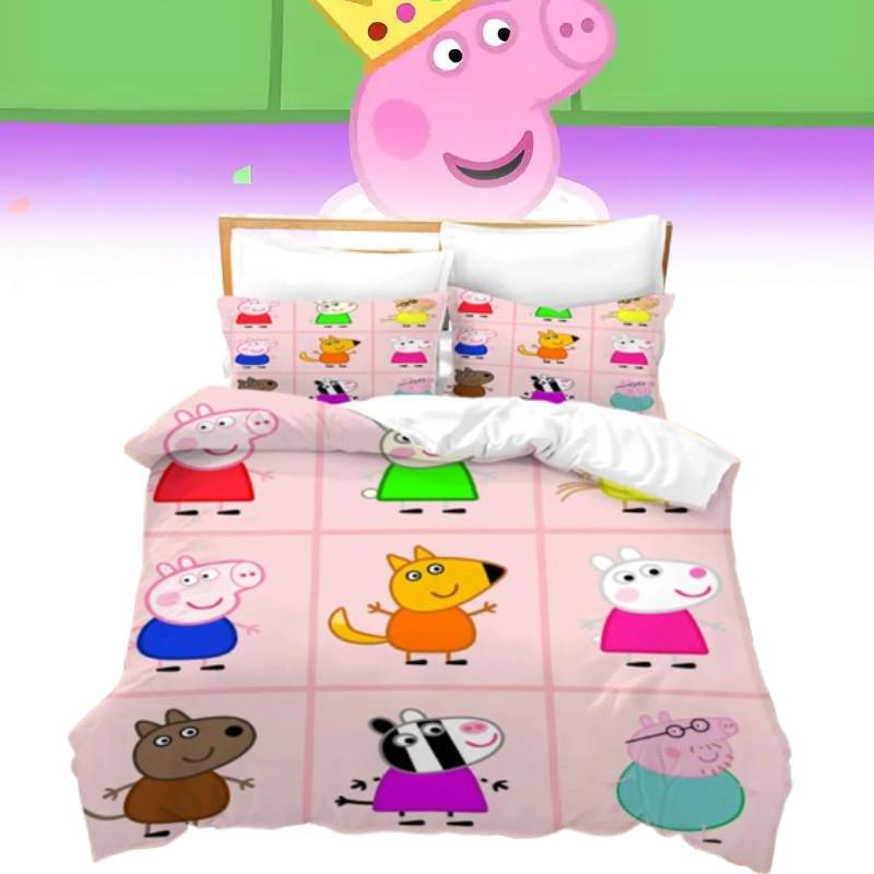 Peppa Pig 3D Digitaldruck Bettbezug Kissenbezug Set für Kinder Schlafzimmerdeko