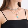 Retro ethnic style turquoise collarbone necklace, simple metal eyes stacked necklace