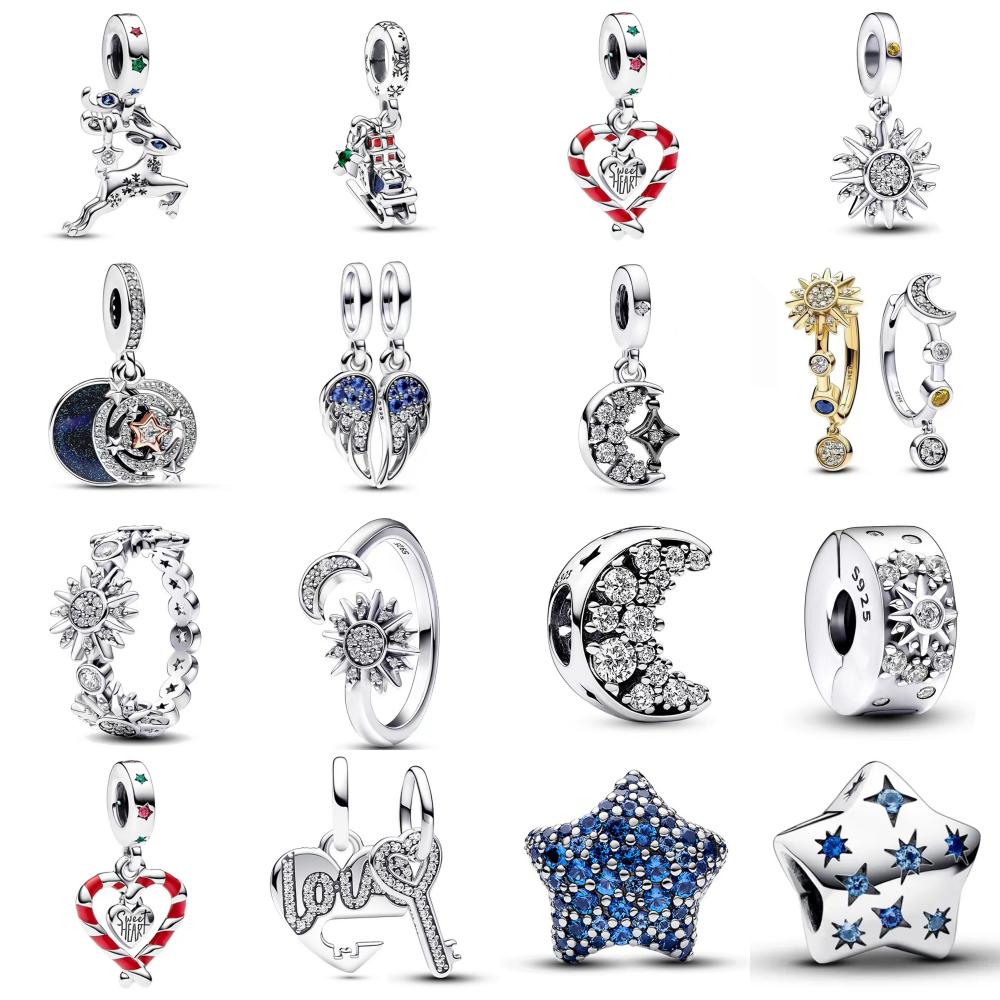 New 925 Silver Christmas Santa Elk Star Moon Sky Bead Charm DIY Women Bracelet Jewelry Gift
