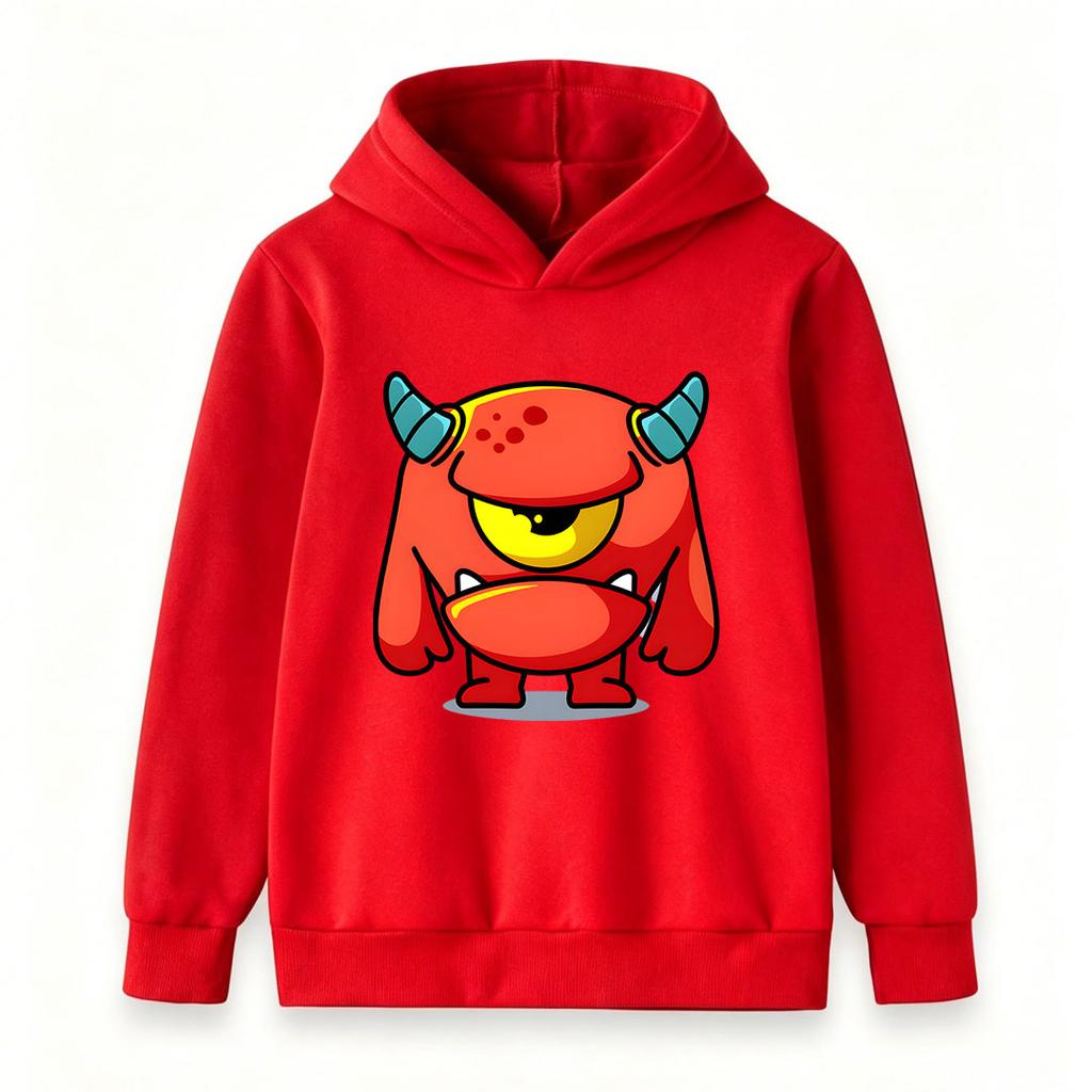 Kids Boys Girls Cartoon One-Eyed Red Monster Print Pullover Hoodie, Soft Casual Long Sleeve Hooded Sweatshirt for Boys Girls Daily Wear Cosplay