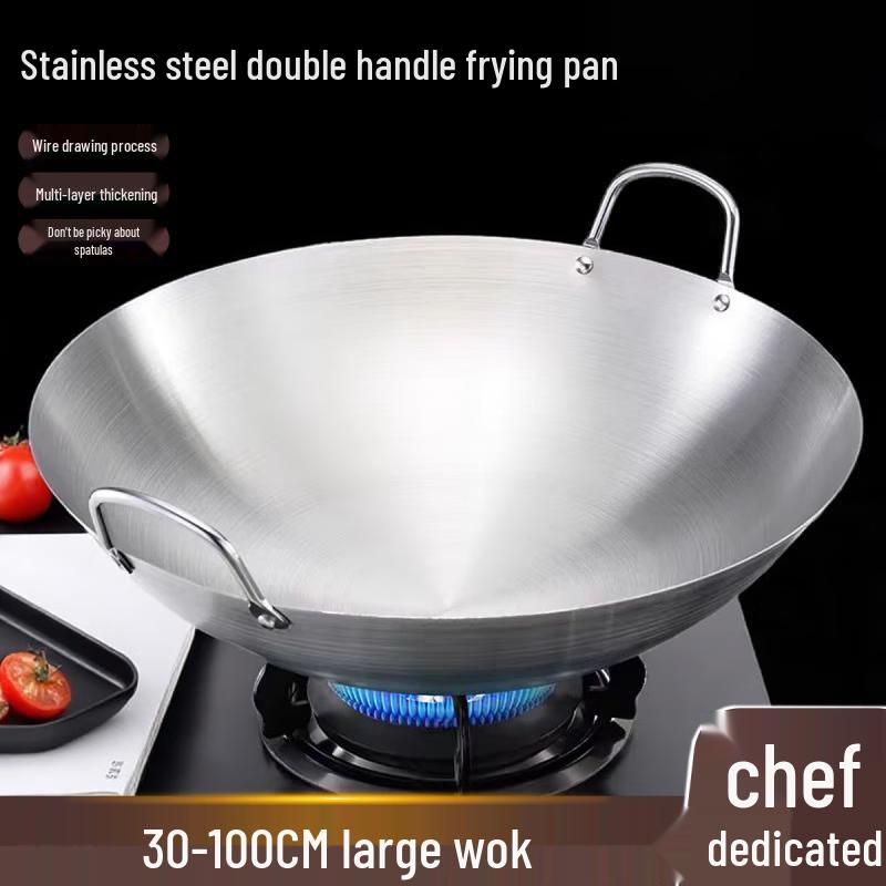 Supercloud Commercial 304 Stainless Steel Double-Handle Round Wok