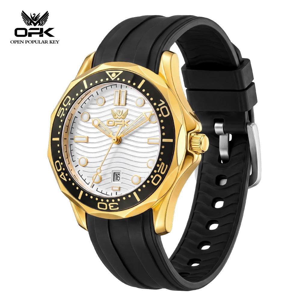 OPK 6109 Fashion Sport Men's Watch Luminous Waterproof Silicone Strap Auto Date Top Original Quartz Man Wristwatch