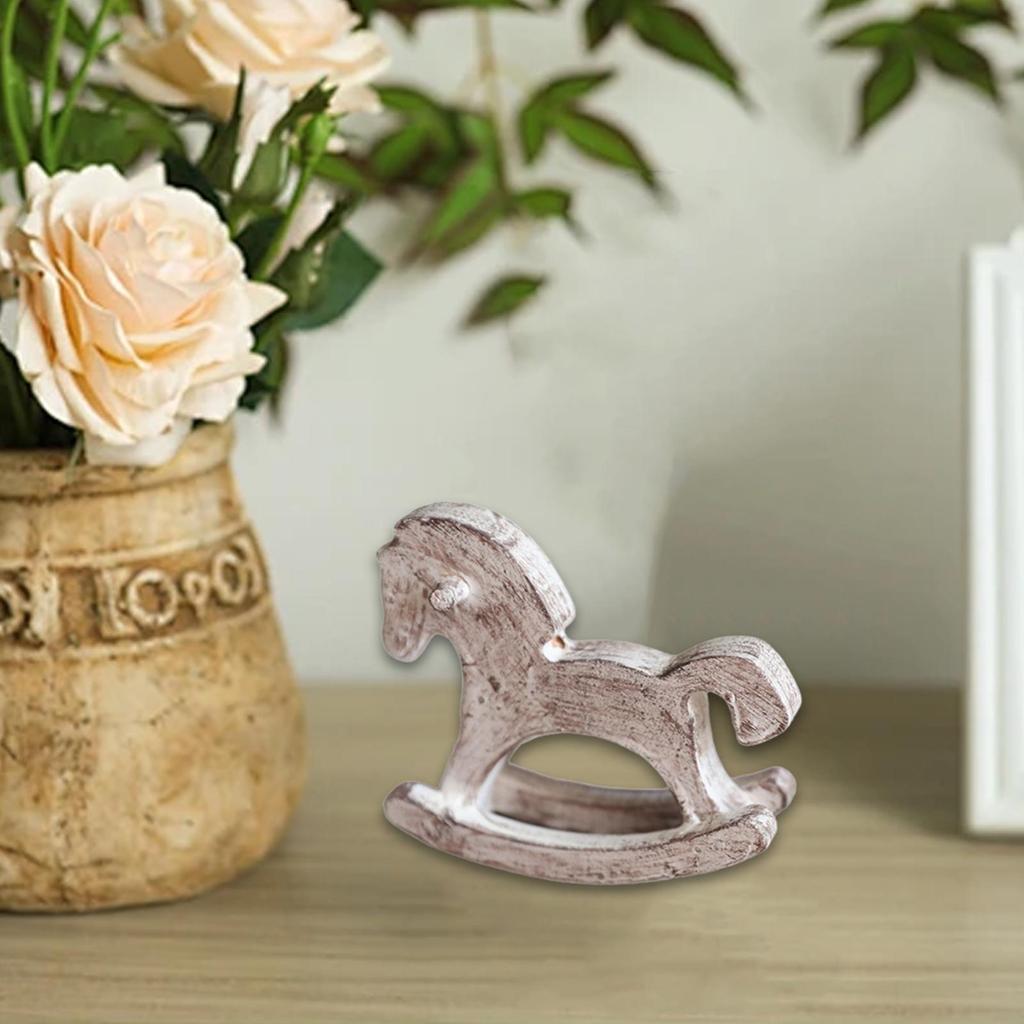 Wooden Rocking Horse Table Decoration Centerpiece Ornament Art Furnishing Craft Rocking Horses Figurine Collectible Home Decor