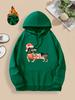 Christmas Dachshund Print Hoodie - Casual Plus Size Pullover with Pockets, Soft Stretch Polyester, Machine Washable