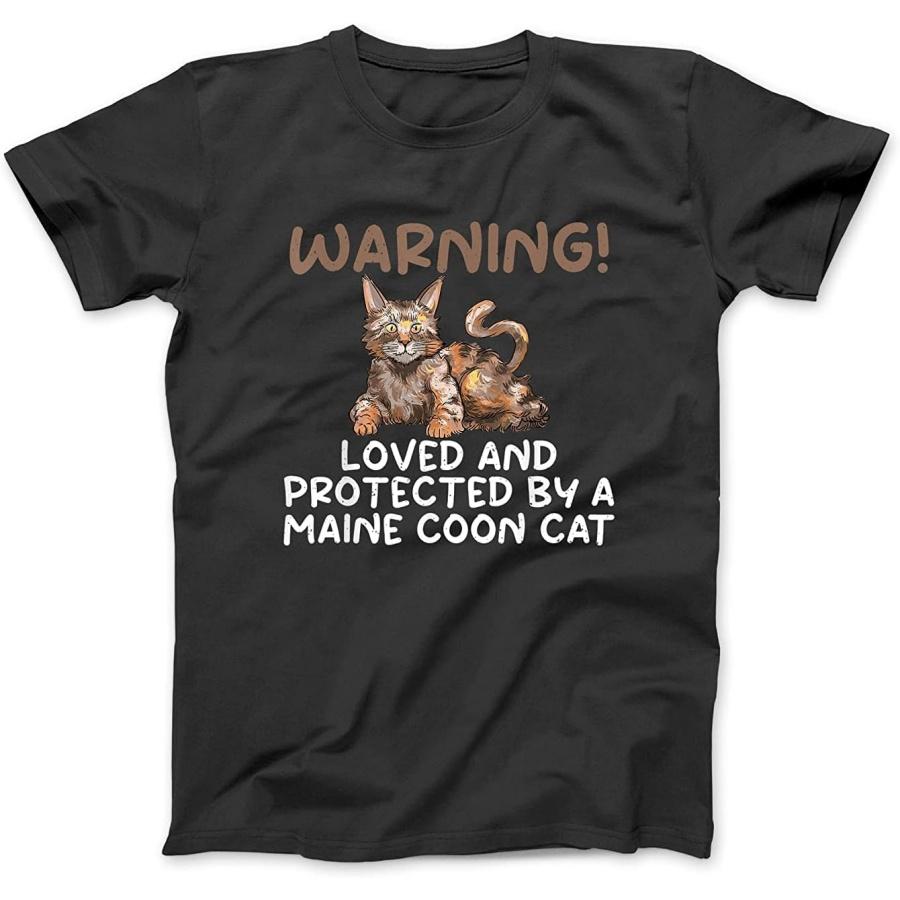 Warning Loved and Protected by a Maine Coon Cat T-Shirt Sweatshirt Hoodie Tanktop for Men Women Kids Black S