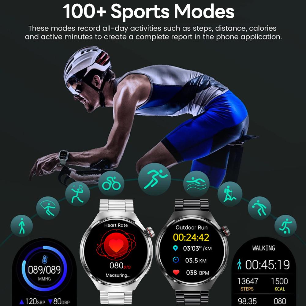 New Watch 4 Pro NFC GPS Smart Watch Men 1.53-inch AMOLED Display 100+ Sports Modes Bluetooth Call High-end Smartwatch Man