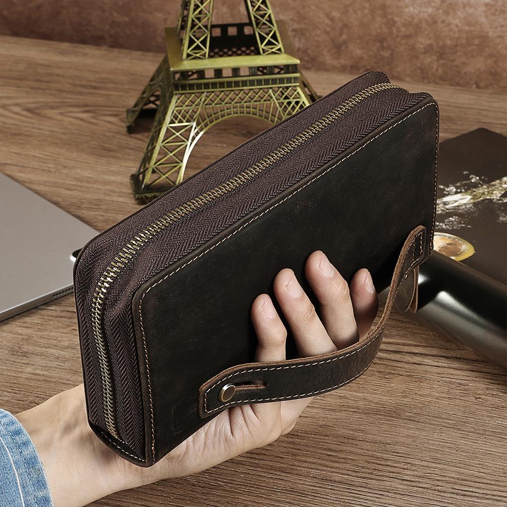 

Men S Leather Clutch Bag, Vegetable Tanned Leather Card Bag, Multi-Card Anti-Theft Brush Clutch Bag, Men S High-End Leather Wallet.