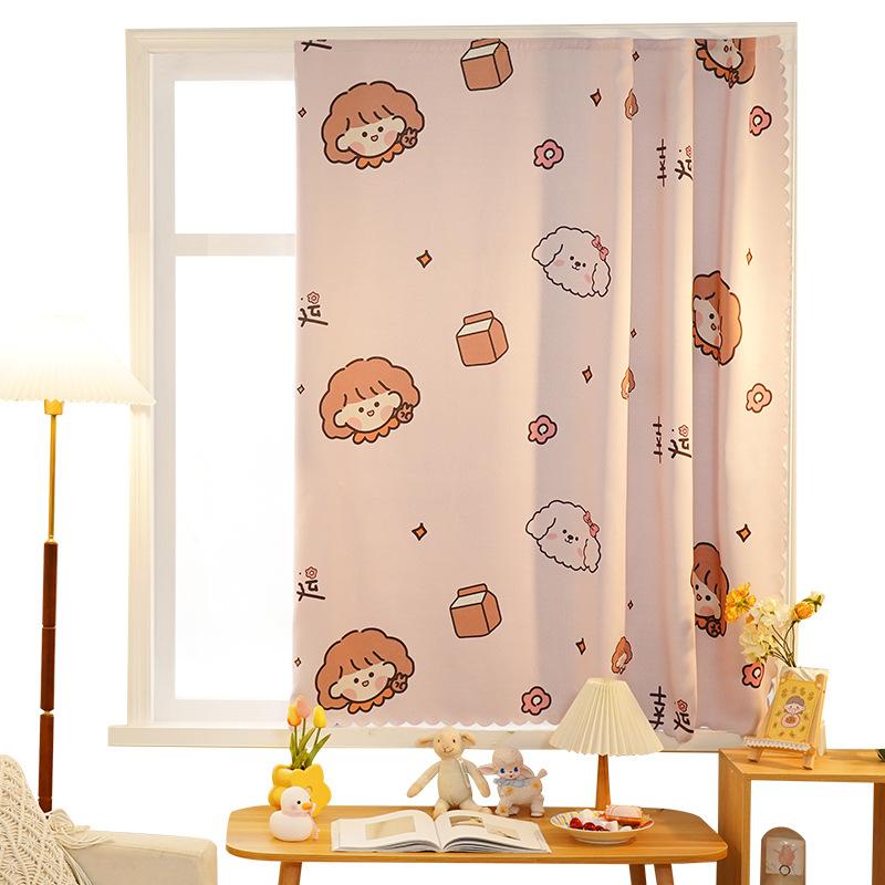 Velcro Curtains, Korean Cartoon Internet Celebrity Rental House Heat Insulation Light Blackout Cloth
