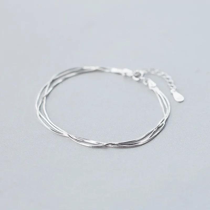 Elegant Simple Layer Bracelets for Women Fashion 925 Silver Jewelry Stackable Bracelet Gift for Her