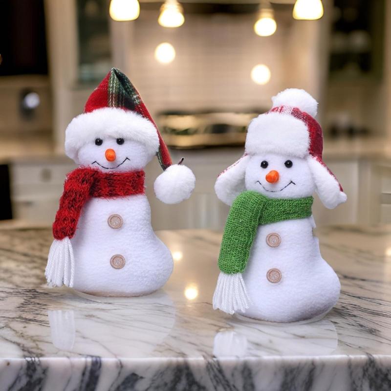 Winter Themed Snowman Plush Toy with Scarf and Hat Christmas Cartoon Snowman Stuffed Dolls Ornament Festivals Party Gift