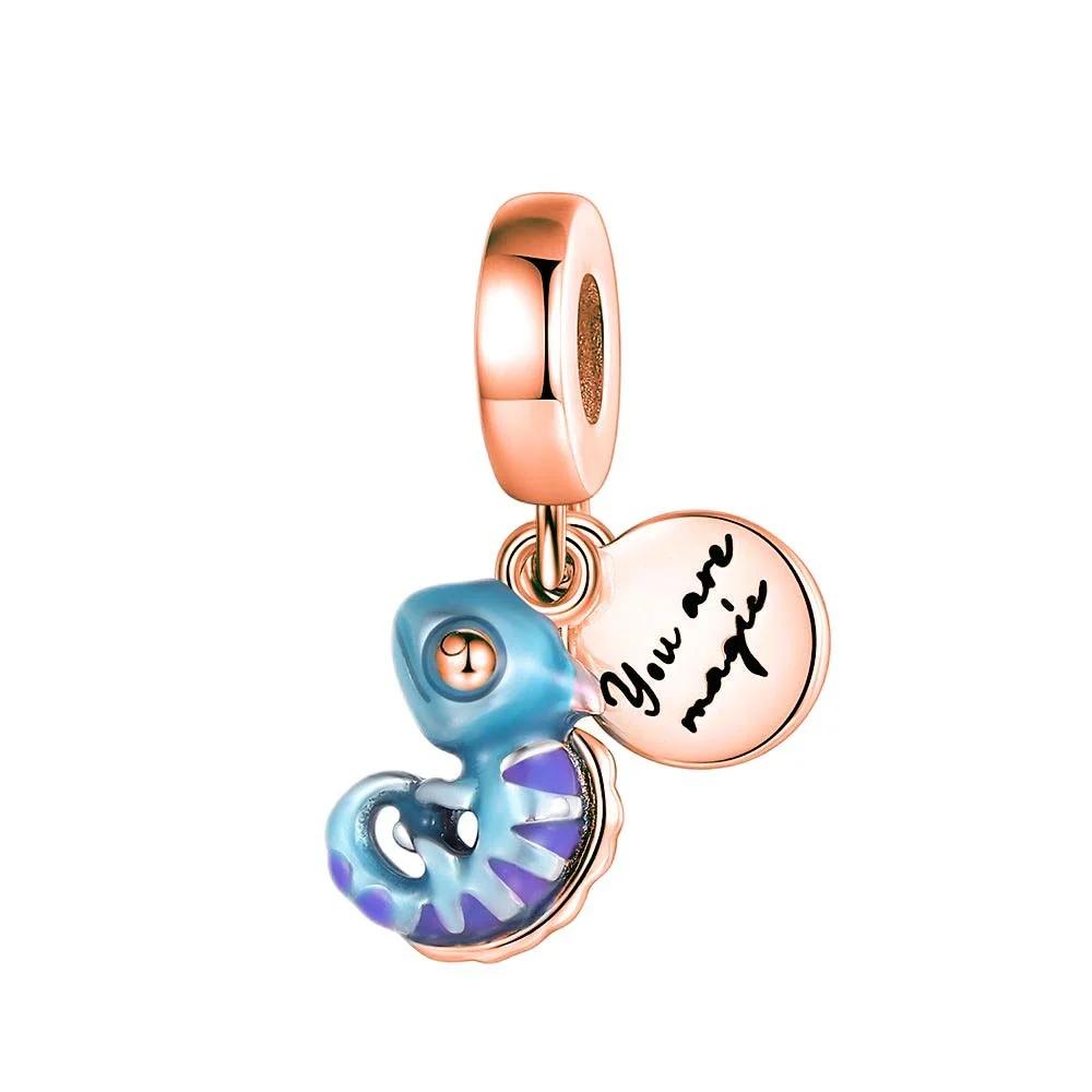 New Copper Dangle Charm Luminous Firefly Chameleon Ring Earrings Bead For Women Diy Charms Bracelet Jewellery Gift