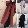 Winter Wool Coat Women Korean Long Sleeve Maxi Cardigan Office Ladies Lapel Collar Overcoat