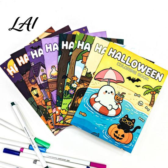 Children Festival Drawing Exercises 8PCS Halloween Cartoon Coloring Book Cute Ghost And Pumpkin Illustrations Thick Art Supplies for Party