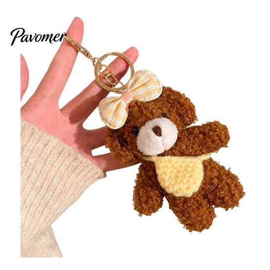 Healing Style Plush Toy Bear Charm Keychain, Cute Puppy Bag with Keychain Pendant Crocheted Accessories, Stuffed Animal for Women Girls Backpack Skin
